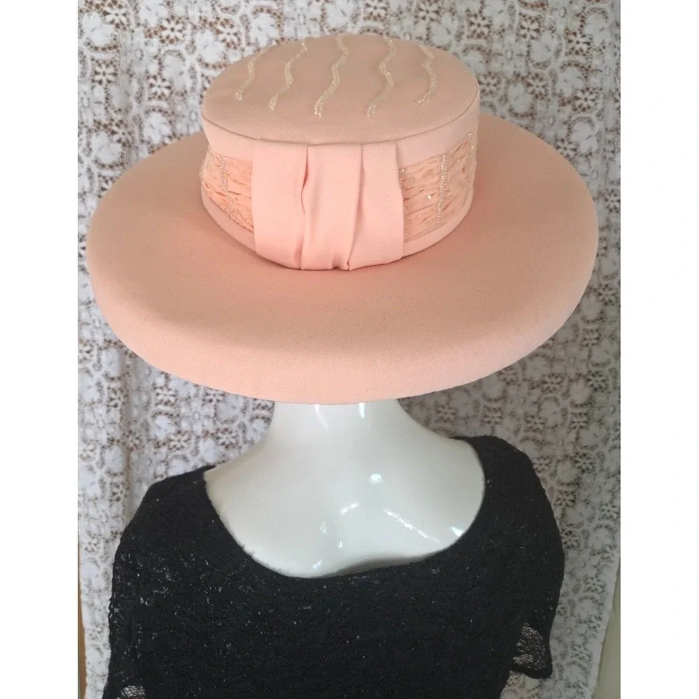 Fifth‎ Sunday Exclusive Hat Peach Beaded Polyester Paper Church Hat Style 87388